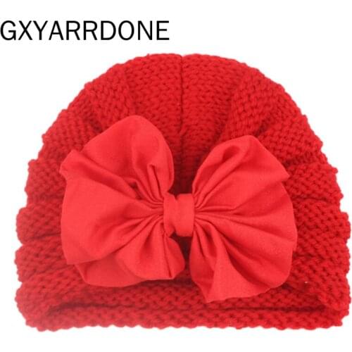 2021 Winter Knitted Baby Winter India Hat Baby Beanie Turban Hats Kids Cap Newborn Bowknot Hat For Girls Toddler Bonnet