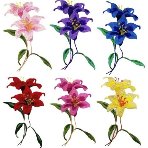 50pcs/lot Lily Embroidery Patches Letters Clothing Decoration Accessories Diy Iron Heat Transfer Applique Iron on Transfer