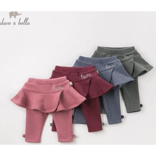 DBJ11575-3 dave bella winter baby girls fashion draped letter pants children full length kids pants infant toddler trousers