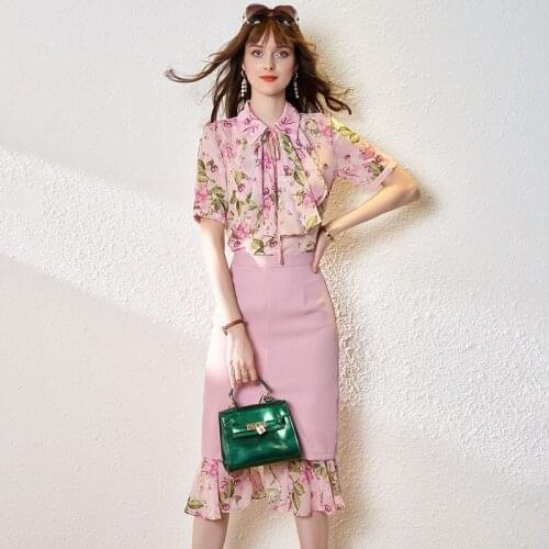 French retro summer 2021 new fashion floral blouse floundered two-piece dress