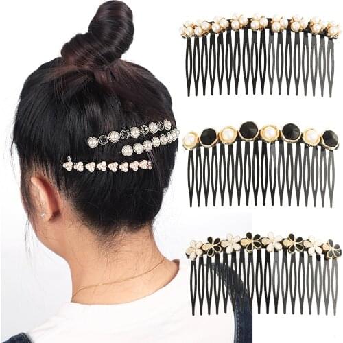 New Fashion Hair Combs Plastic Pearl Headwear Rhinestone Girls Hair Accessories Top Clip Hairstyle Fixed Crystal Flower Hairpin