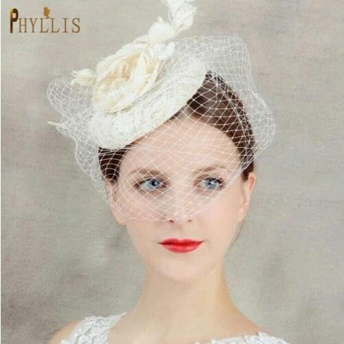 JM04 Luxury Lace Flower Tulle Birdcage Veil Headpiece 2021 Fascinator Hat Mini Wedding Bride Hat Elegant Blusher Veil Short Veil