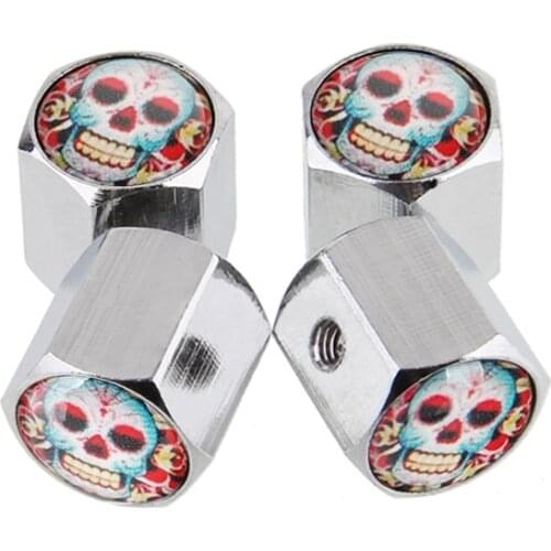 For Skull Logo Car Styling Wheels Tire Valve Caps Rim Sticker For Abarth Fiat 500 Punto VW Jetta Polo Alfa Romeo 147 Volvo Audi