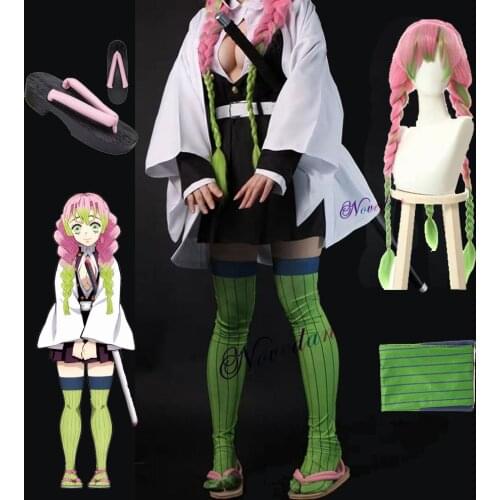 Kanroji Mitsuri Costumes Anime Demon Slayer: Kimetsu no Yaiba Mitsuri Kanroji Cosplay Wigs Kisatsutai Uniforms Costumes