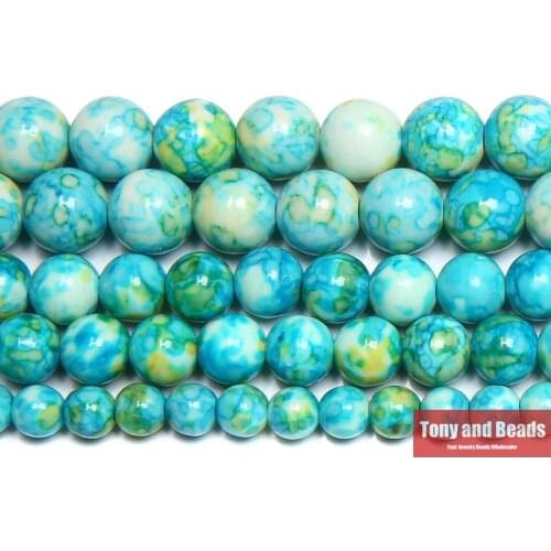Natural Lake Blue Colorful Stone Round Loose Beads 15" Strand 4 6 8 10 12 MM Pick Size For Jewelry