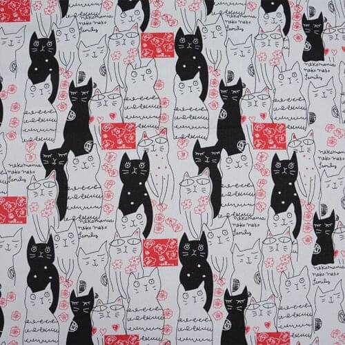 Loverly Cartoon Cat Canvas Cotton Fabric for Student Bag Black Cat Printing Canvas Fabric Sewing Material Diy Sofa/Shoes/pillow