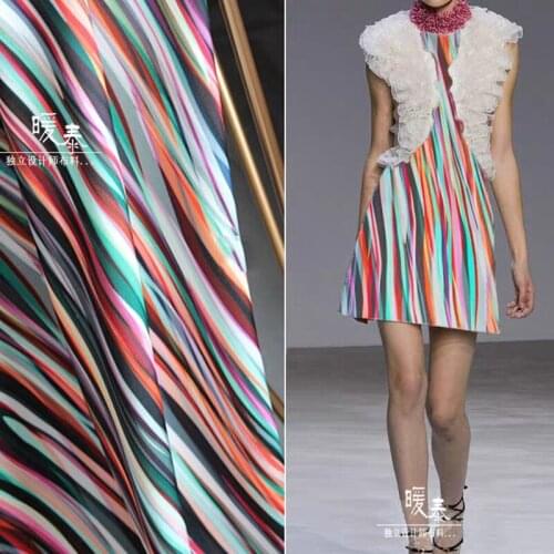 New Printed Fabric Rainbow Stripe Air layer Space Cotton DIY Fashion Clothes Coat Cheongsam Dress Designer Fabric