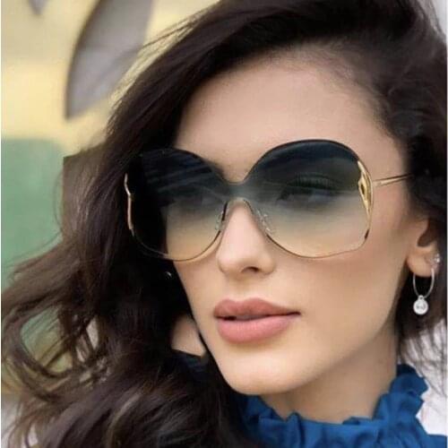 Fashion Oversized Rimless Sunglasses Women Luxury Brand Designer One-Piece Lens Gradient Sexy Lady Butterfly Sun Glasses UV400