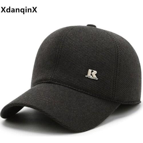 Autumn Winter Mens Cap Warm Earmuffs Hat Plus Velvet Baseball Cap Adjustable Size Men Casual Winter Hat Sports Cap Snapback Cap