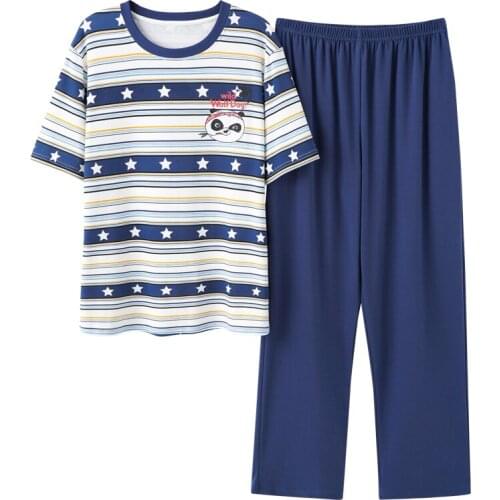 Autumn Cotton Pyjamas Spring Casual Pajamas With Plaid Shorts For Men Lovely Panda Print Pajama Sets Comfortable Cool Sleepwear