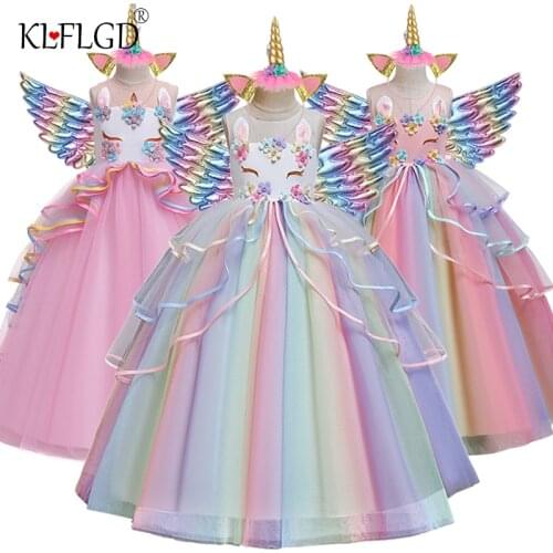 Girl birthday party Unicorn role dance performance dress 2021 NEW Flower girl Unicorn rainbow wedding party dress