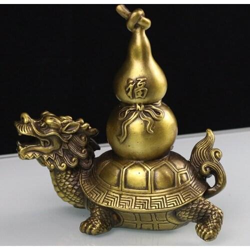 Details about Chinese Brass Copper Animal Fengshui bottle gourd calabash Dragon Turtle Statue
