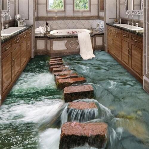 Beibehang Custom Photo Floor 3D Modern Art river stones Bathroom Floor Mural-3d PVC Wallpaper Self-adhesive Floor Wallpaper-3d