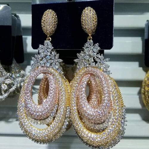 Luxury Design Cubic Zirconia Dangle Pendant Earring Jewelry For Women Bridal Wedding Engagement Romantic Fashion Gift