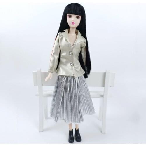 Silver Coat & Silver Pleated Skirt Fashion Doll Clothes For Barbie Doll Outfits Set for 1/6 Doll Accessories Toys For Children