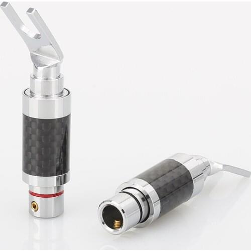 HI End Audio Spade Plug 4x Rhodium Carbon Fiber Spade Plug Speaker Cable Copper Connector