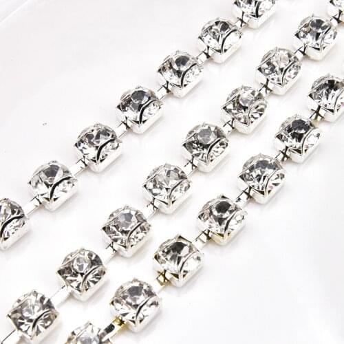 Rhinestone Trim 10 Yards/Lot Big Size D Shaped Cup Chain AAA Clear Crystal Stone Silver Base Claw Chains DIY Craft Accessories