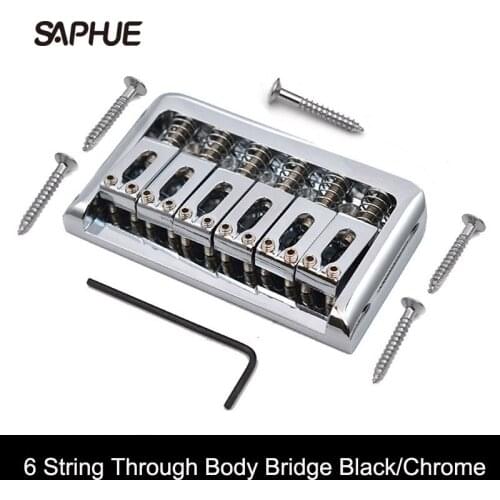 Electric Guitar String Through Body Bridge 6 String Fixed Bridge 76.5x44.5MM Hard Tail Parts Black/Chrome