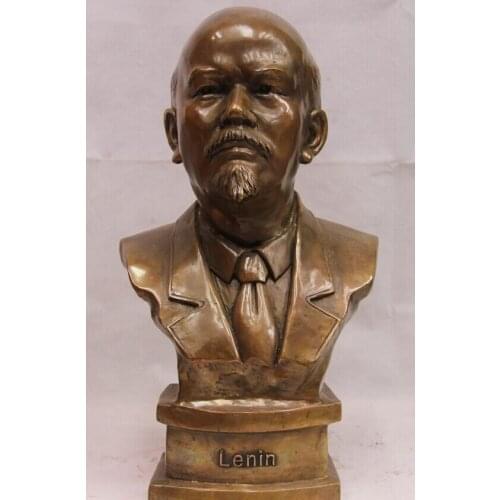 USPS to USA S0241 19 China Folk Old Brass Copper Bronze Made Colossus Leader Lenin Head Art Statue