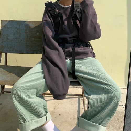 HOUZHOU Vintage Oversized Corduroy Baggy Pants Women Harajuku Green Beige Wide Leg High Waist Casual Trousers Korean Fashion