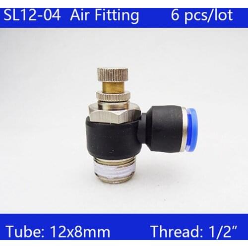 HIGH QUALITY 6 Pcs of SL12-04, 12mm Push In to Connect Fitting 1/2" Thread Pneumatic Speed Controller SL12-04