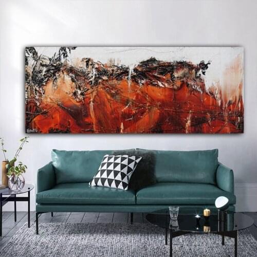 WANGART Large Size Orange Black Oil Painting Abstract Poster Wall Art Pictures Canvas Paintings Print Poster Living Room