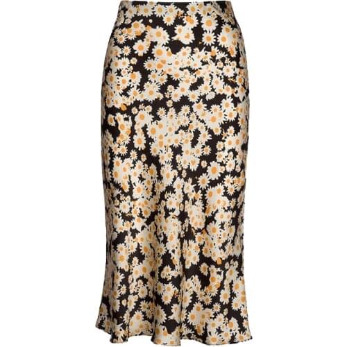 Klacwaya 2020 Floral Print Girls Silk Pencil Skirts Women Fashion High Waist Slim Skirt Ladies Chic Boho Midi Mermaid Jupe femme