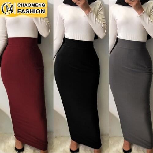 Faldas Largas Mujer Moda High Waist Pencil Long Skirt Musulm For Women Maxi Vestidos Jupe Longue Femme Elegant Modest Clothing