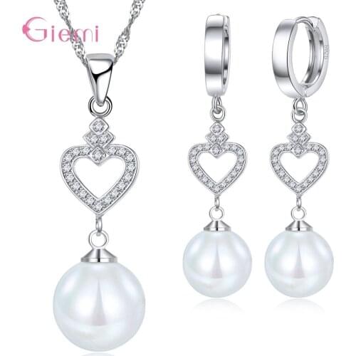 Sweet 925 Sterling Silver Hollow Zirconia Heart Earring Necklace Jewelry Kits Trendy Rhinestone Wedding Party Ornament for Women