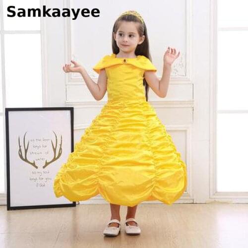 4-13y Girls Dress Halloween Costume Summer Children Princess Dresses Kids Birthday Party Clothing Yellow Carnival Clothes Y40