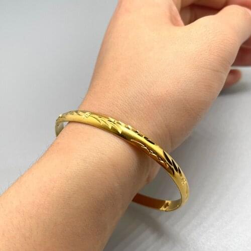 1Pcs Dubai Gold Color fashion Opening Bangles For women man Bangles African bridal Wedding Jewelry gifts bracelet jewelley