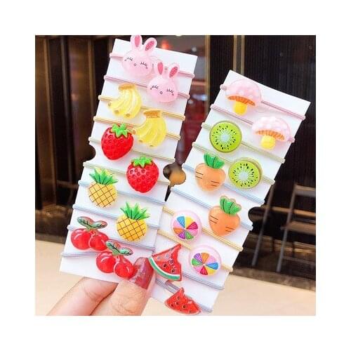 10PCS/Set New Girls Cute Cartoon Fruits Elastic Hair Bands Kids Ponytail Holder Scrunchie Rubber Band Fashion Hair Accessories