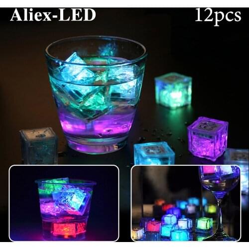 12Pcs Novelty Mini Cube Night Lights Luminous Ice Cubes Lamp Multicolor Glow Supplies for Party Bar Cup Aquarium Decor Lava Lamp