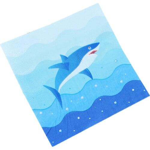20Pcs/lot Servilletas Decoupage Table Paper Vintage Napkins Blue Shark Theme Baby Shower Birthday Party Cute Tissues Decoration