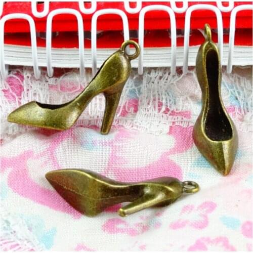 40pcs/lot High Heel Shoe Charms, Antique Bronze Plated High-heeled shoes Charm Pendant 23.5*18*8.6MM