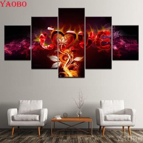 5 pcs/set 5D DIY Diamond Painting Love Abstract Fire Flower 3D Embroidery Cross Stitch Mosaic Romantic Valentines Day Gift