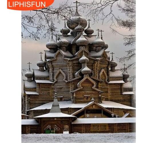 5D DIY Diamond Painting Russian Wooden Church Embroidery Full Square Diamond Picture Cross Stitch Rhinestone Painting Home Decor