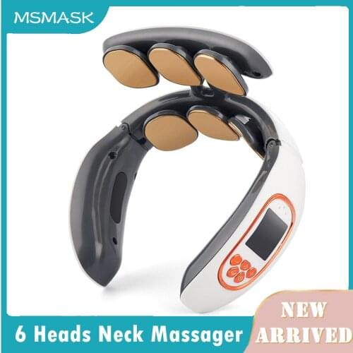 6 Heads Neck Massager Shoulder Cervical Massager Multifunctional Electric Hot Compress Pulse Neck Protector Rechargeable Massage