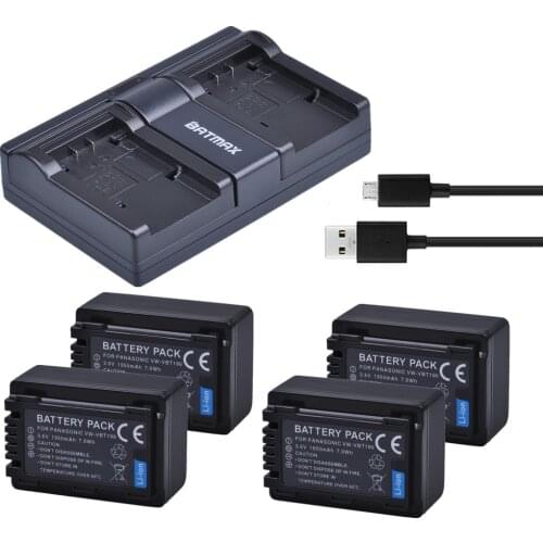 4pc 1950mAh VW-VBT190 VBT190 Battery+USB Dual Charger For Panasonic HC-V800GK,HC-V110,V130,HC-V160,HC-V180,HC-V201,V210,V250