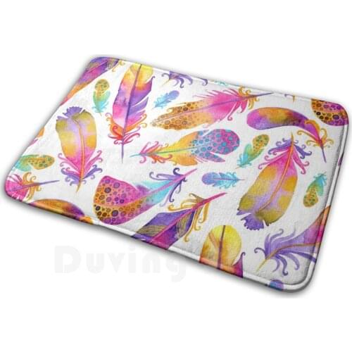 Watercolor Sunset Feathers All Over Pattern Mat Rug Carpet Anti-Slip Floor Mats Bedroom Feathers Sunset Watercolor Hand Painted