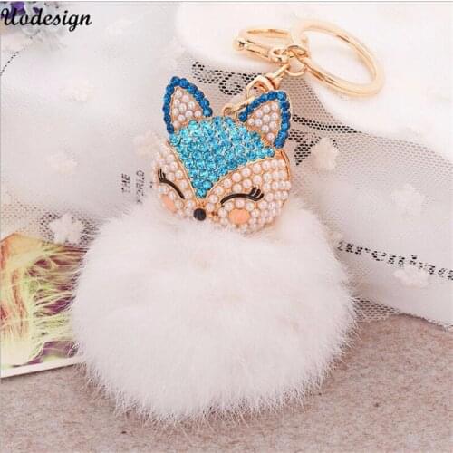 Bunny Keychain Fur pom pom keychain Fox Cute Ball Keychain Car keyrings Woman bag Accessories Charm porte clef