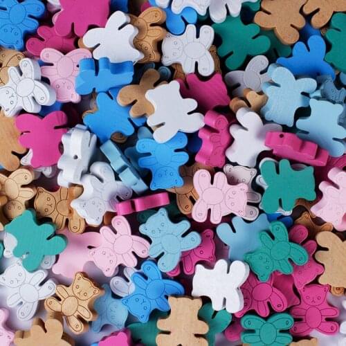 20Pcs 6 Colors Cute Cartoon Animal Shape Wooden Beads Eco-Friendly Lead-Free Loose Bead For Jewelry Making Crafts Accessories