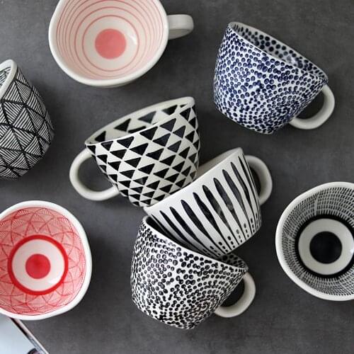 Tea mug Hand-painted geometric pattern big belly mug simple wind irregular breakfast milk cup