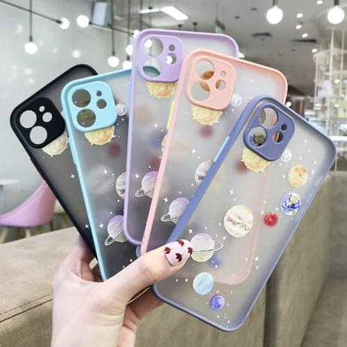 Galaxy Space Planet Stars Phone Case For iPhone 11 12 Mini 12 Pro Max 7 8 Plus XR X XS Max SE20 Matte Transparent Fashion Fundas