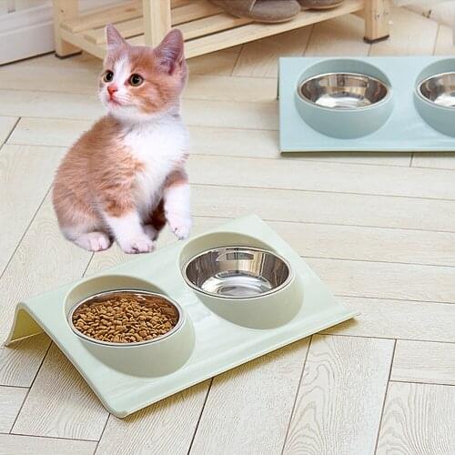 Double Pet Bowls Dog Food Water Feeder Stainless Steel Pet Drinking Dish Feeder Cat Puppy Feeding Supplies Small Dog 2