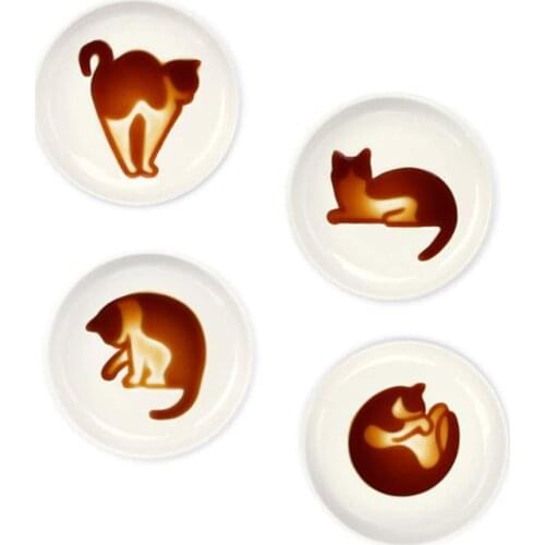 Ceramics Sauce Dish Cat Relief Seasoning Dish Mini Side Bowl soy sauce dishes dinnerware Meow Porcelain(Set of 4)