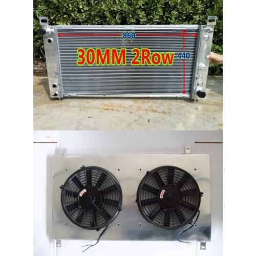 2 core aluminum radiator shroud fans for Chevy Silverado 1500 2500 3500 V8 4.8L 5.3L 6.0L 1999-2013 00 01 04 06 07 10 11