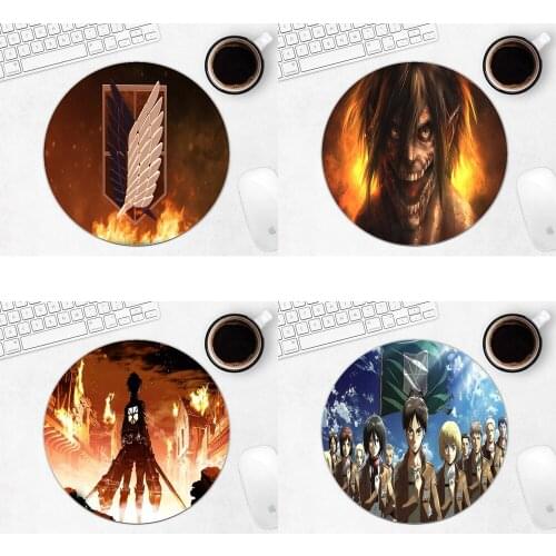Attack on Titan Round Mouse Pad Desktop Non-slip Rubber Pad PC Mouse Pad Round Desk Gamer Gaming Mat for PC Laptop Laptops