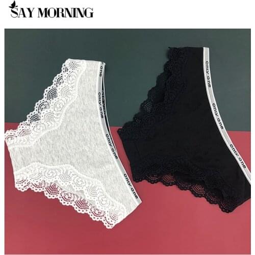 SAY MORNING Fashion Letter G-String Lace Women Underwear Thong Cotton Panties Underpants Female Lingerie Briefs Ladies Panties