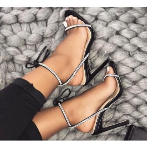 Moraima Snc Bling Bling Crystal Embellished High Heel Sandal Woman Sexy Open Toe Lace-up Shoes Rhinestones Party Wedding Shoes